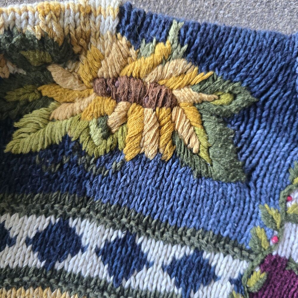Vintage Tiara Harvest Sweater Patchwork XL Y2K Cottage Granny Core Chunky Knit - Picture 3 of 11
